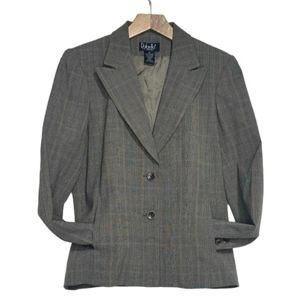 Rafaella 8P brown plaid 2 way stretch 2 button business blazer with pockets